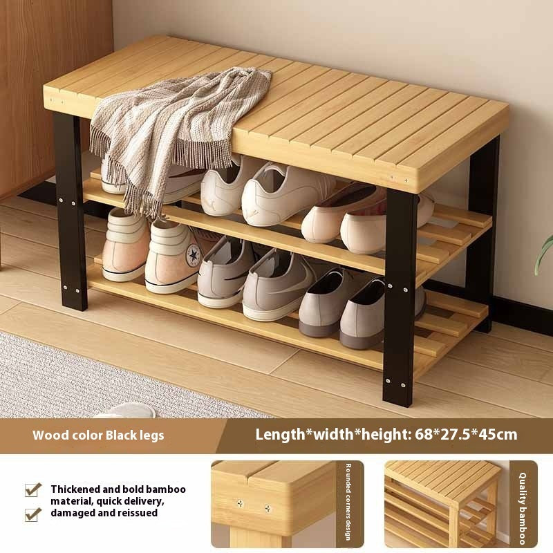 Shoe Changing Stool Door Home Sitting Shoe Cabinet Stool Integrated Shoe Rack Bamboo Bench