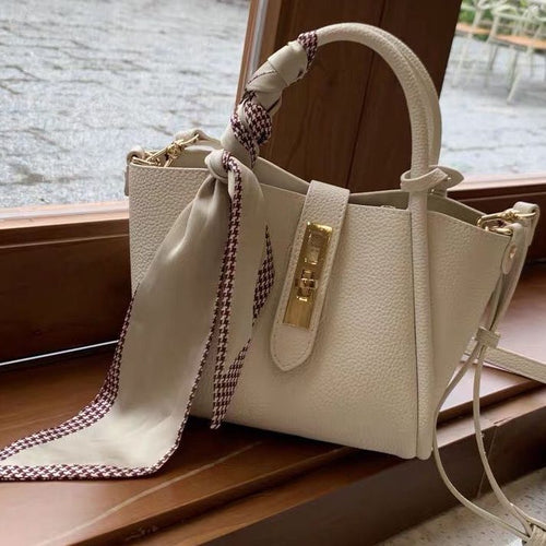 Litchi Pattern Soft Leather Portable Tote Bag