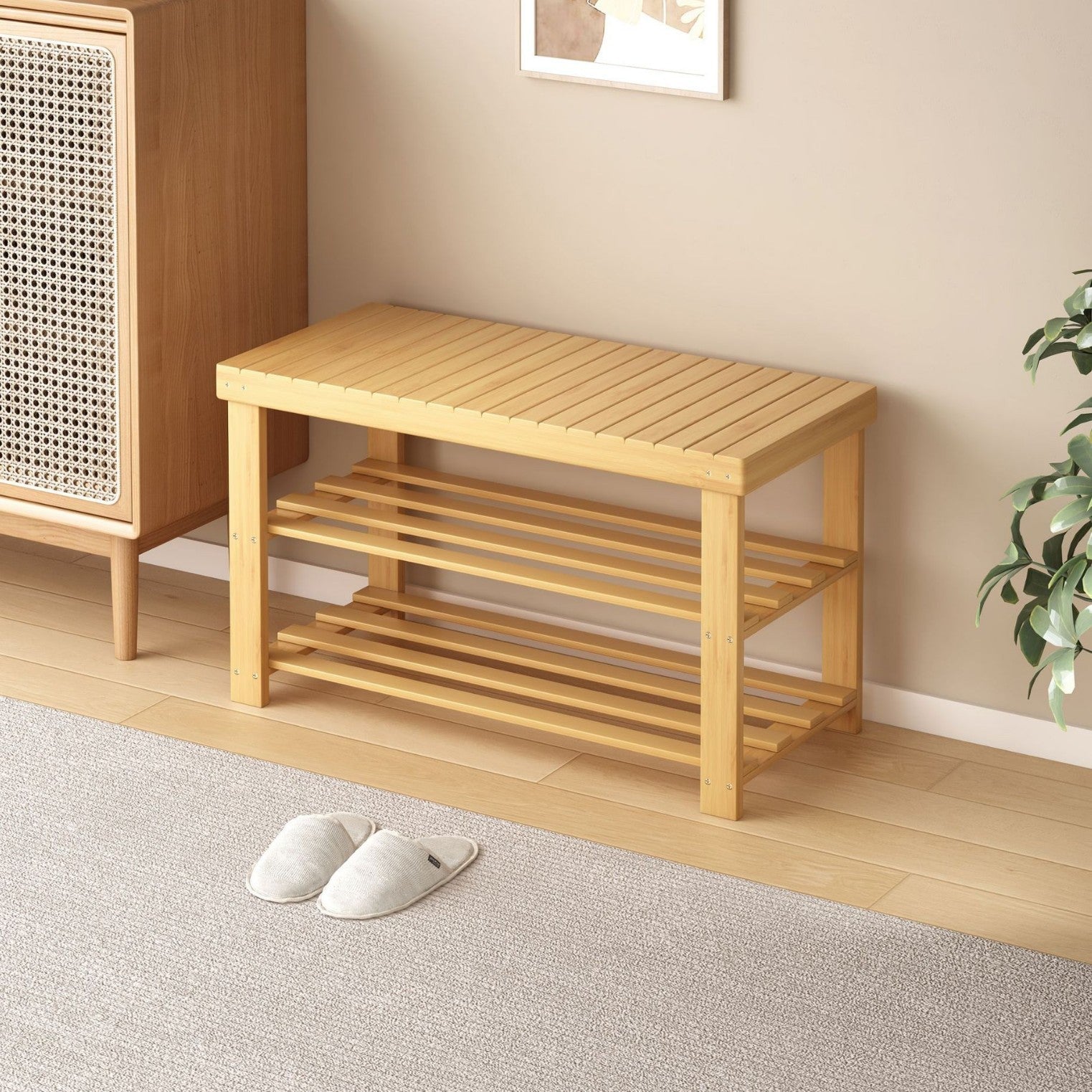 Shoe Changing Stool Door Home Sitting Shoe Cabinet Stool Integrated Shoe Rack Bamboo Bench