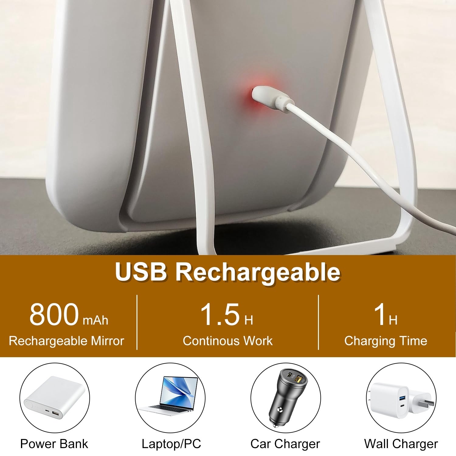 Portable LED Makeup Mirror with Adjustable Lighting (Rechargeable)