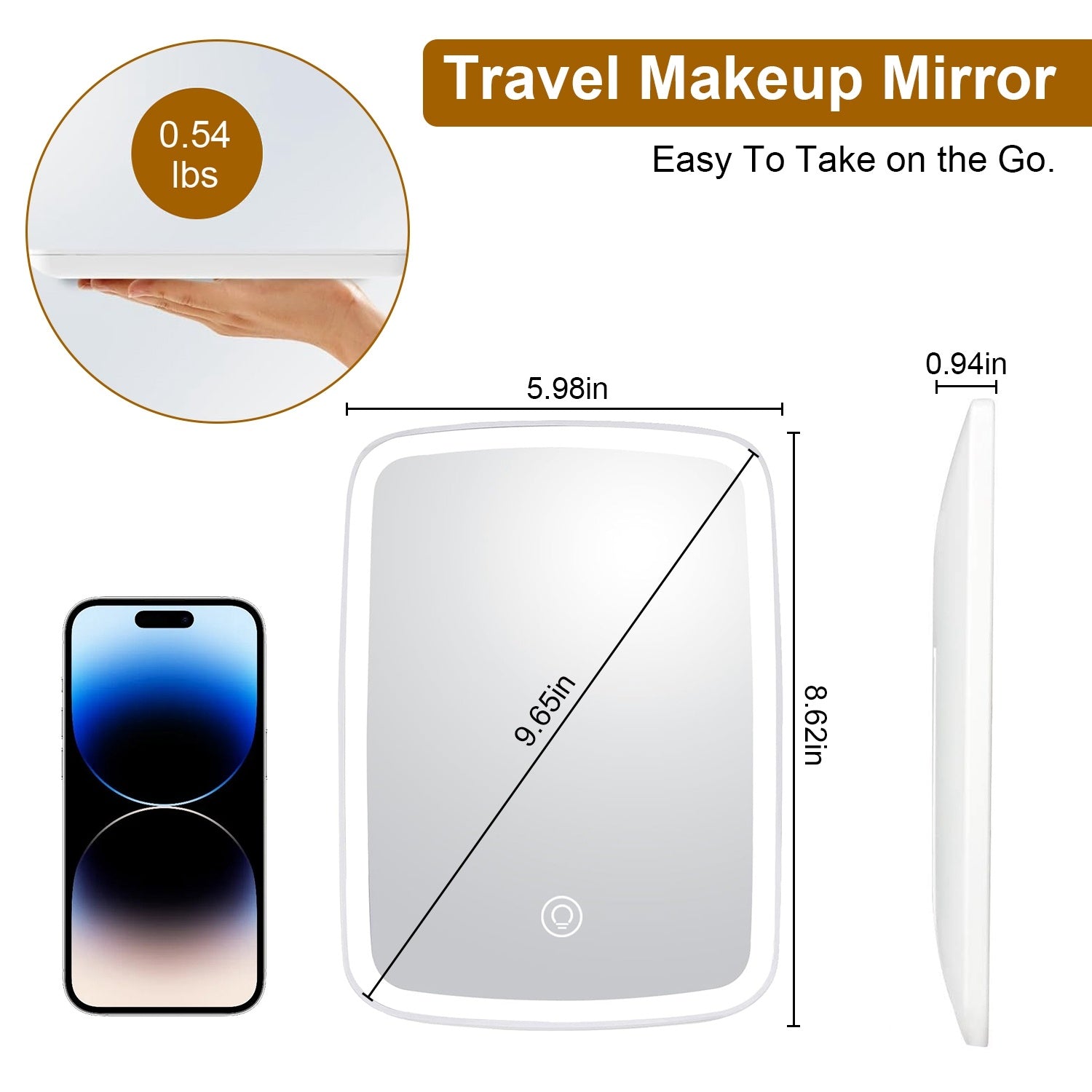 Portable LED Makeup Mirror with Adjustable Lighting (Rechargeable)