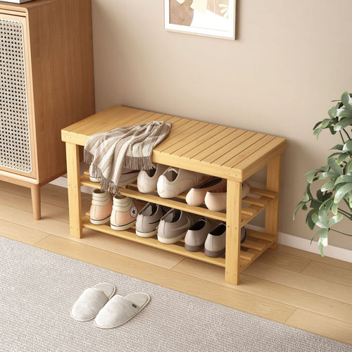 Shoe Changing Stool Door Home Sitting Shoe Cabinet Stool Integrated Shoe Rack Bamboo Bench