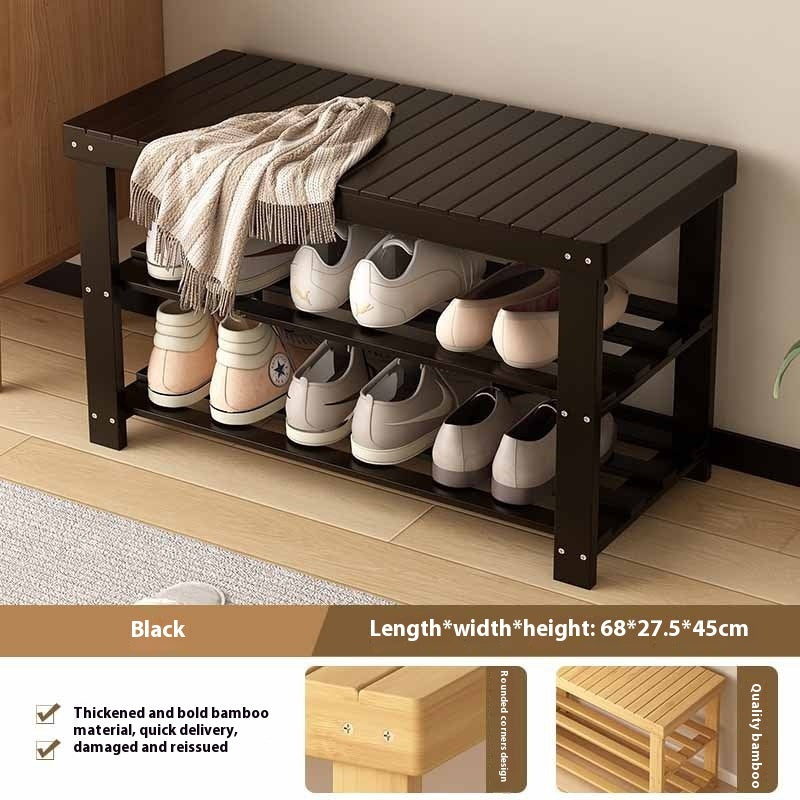 Shoe Changing Stool Door Home Sitting Shoe Cabinet Stool Integrated Shoe Rack Bamboo Bench