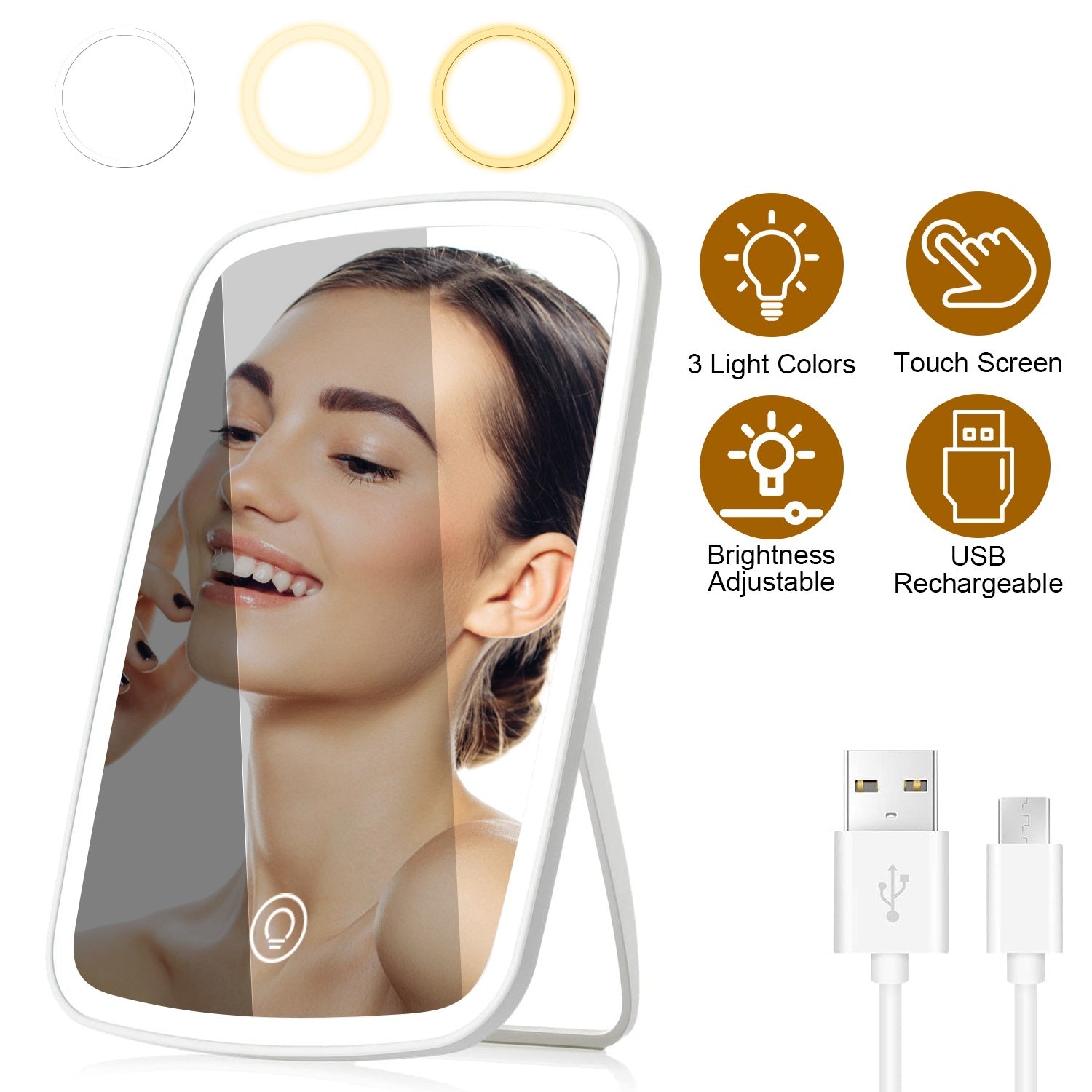 Portable LED Makeup Mirror with Adjustable Lighting (Rechargeable)