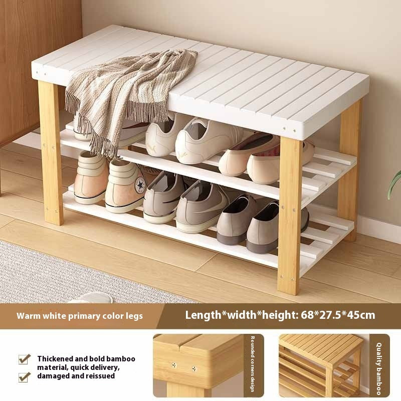 Shoe Changing Stool Door Home Sitting Shoe Cabinet Stool Integrated Shoe Rack Bamboo Bench