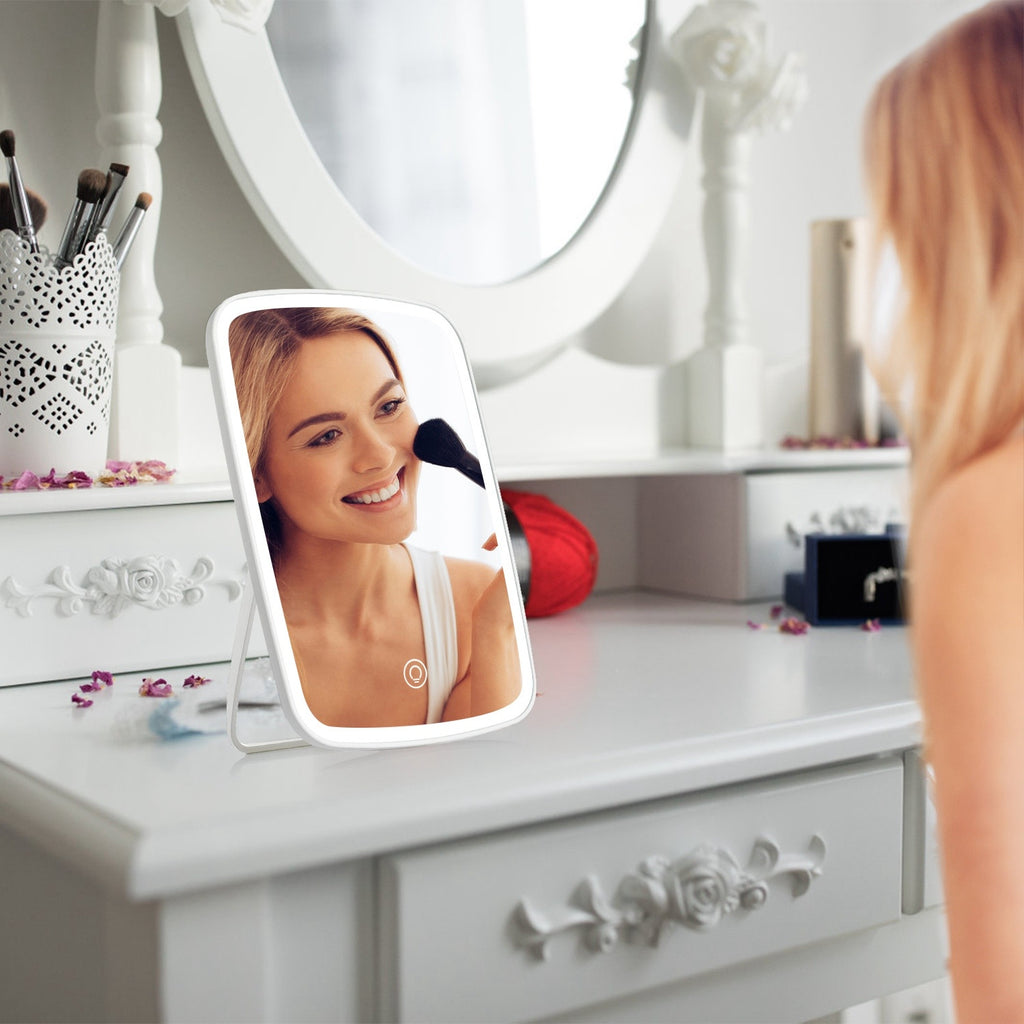 Portable LED Makeup Mirror with Adjustable Lighting (Rechargeable)