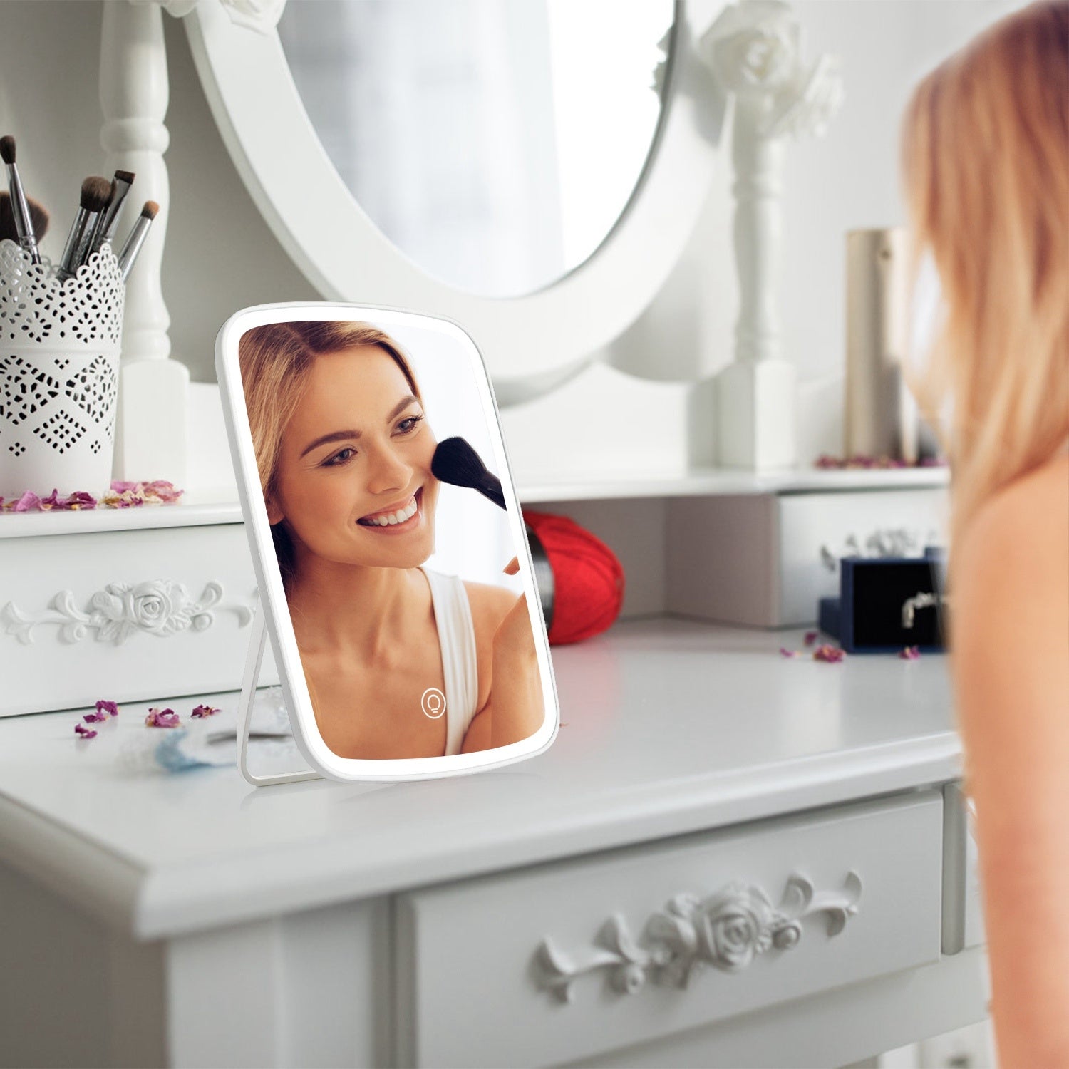 Portable LED Makeup Mirror with Adjustable Lighting (Rechargeable)